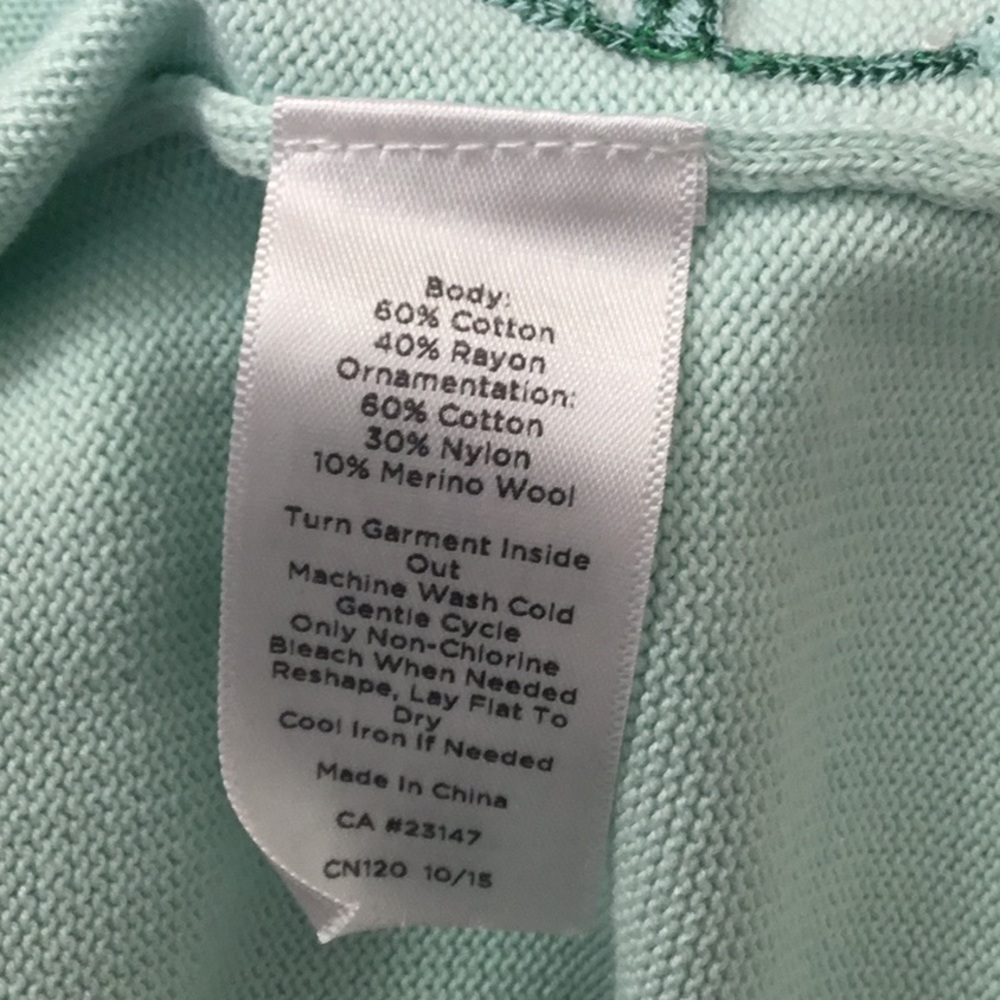 Talbots Mint Green Embroidered Pom-Pom Button Front Cardigan - Picture 6 of 7